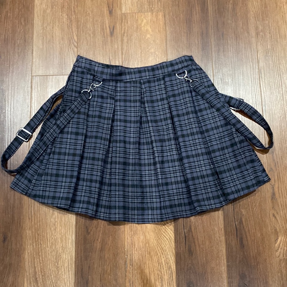 Black & Grey Plaid Suspender Skirt